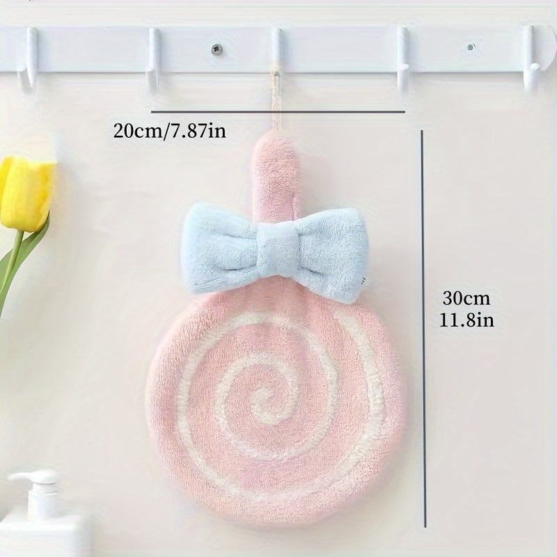 Absorbent Kitchen and Bathroom Wipes Ultra-Soft Coral Fleece Hanging Towel with Lollipop Design