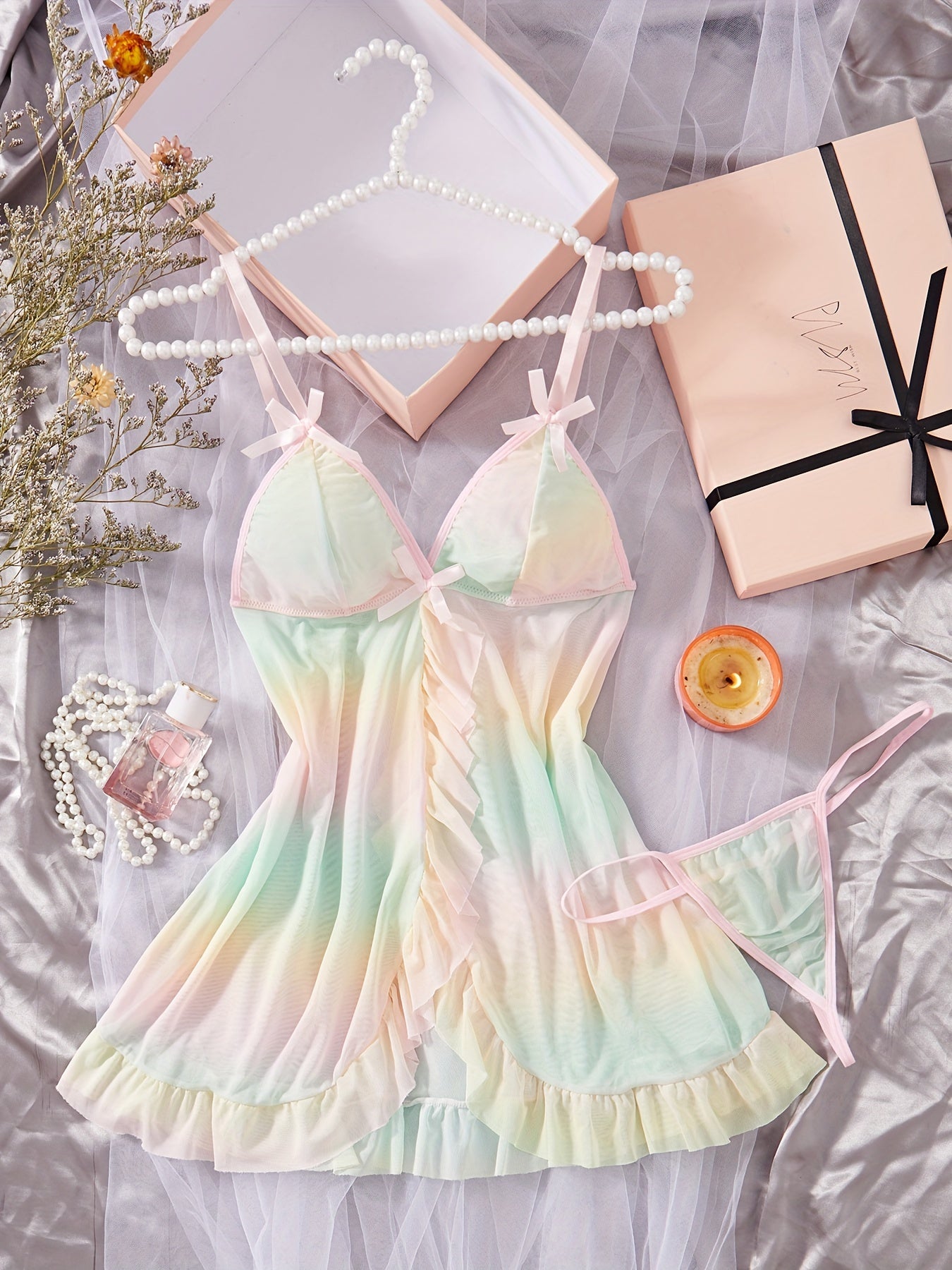 Conjunto de vestido de camisón de satén para mujer, lencería y ropa interior