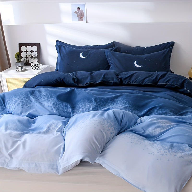 Night Sky Moon Print Bedding Set 3-Piece Duvet Cover and Pillowcases for Bedroom