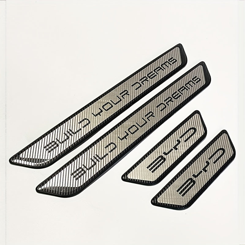 Car Exterior Door Sill Stainless Steel Welcome Pedal Anti-Scratch Carbon Fiber 4pcs