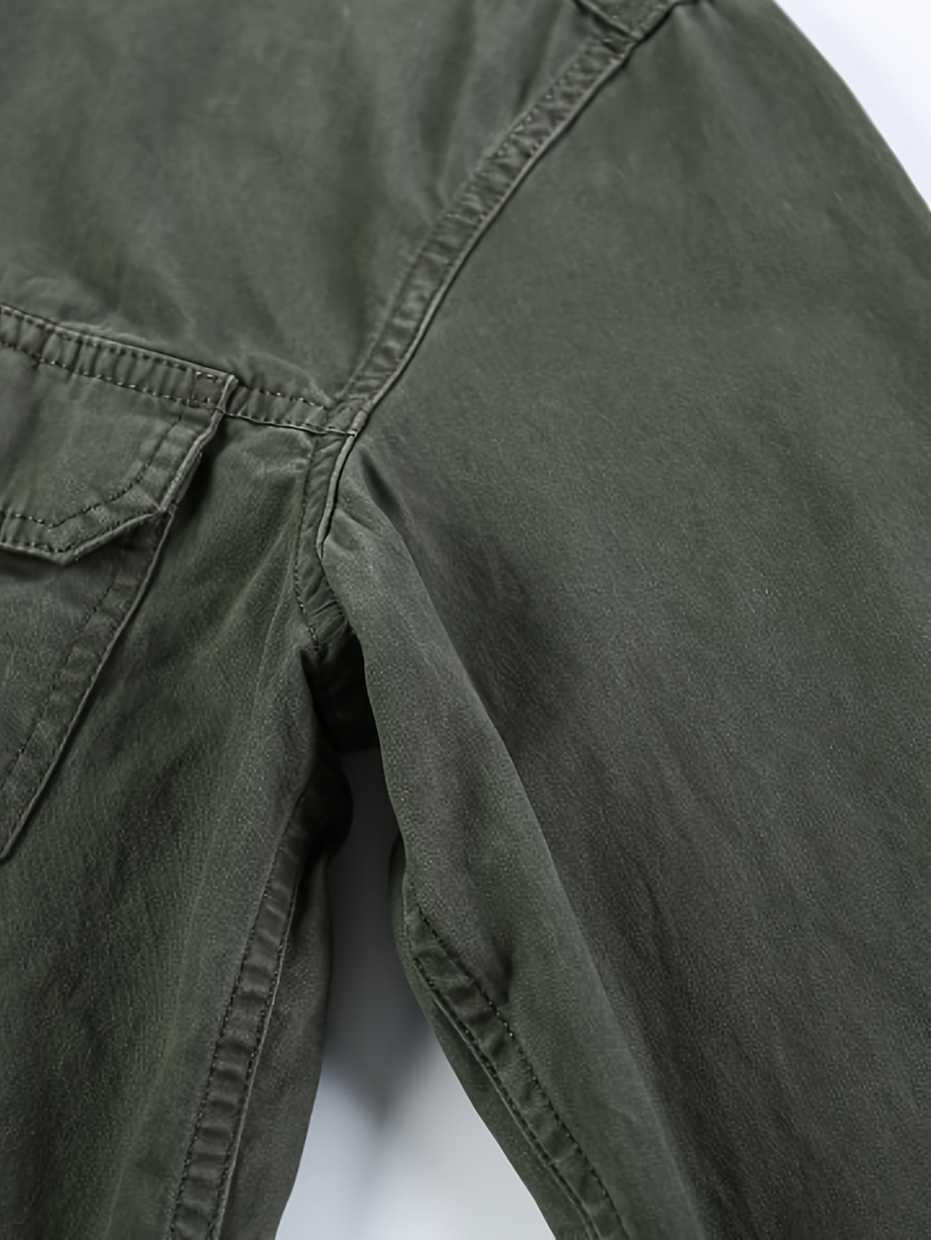 Men's Military Green Long-Sleeve Casual Shirt with Cargo Pockets Cotton Outdoor Workwear