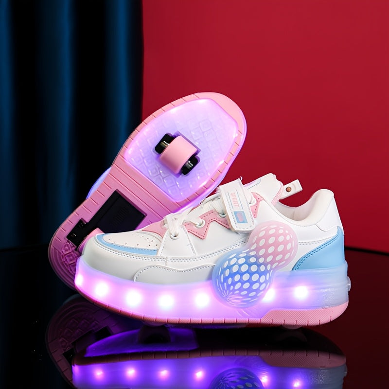 Girls Low-Top Skate Shoes with USB Rechargeable Light Breathable Lightweight Removable Roller Skates for Indoor Outdoor All-Season
