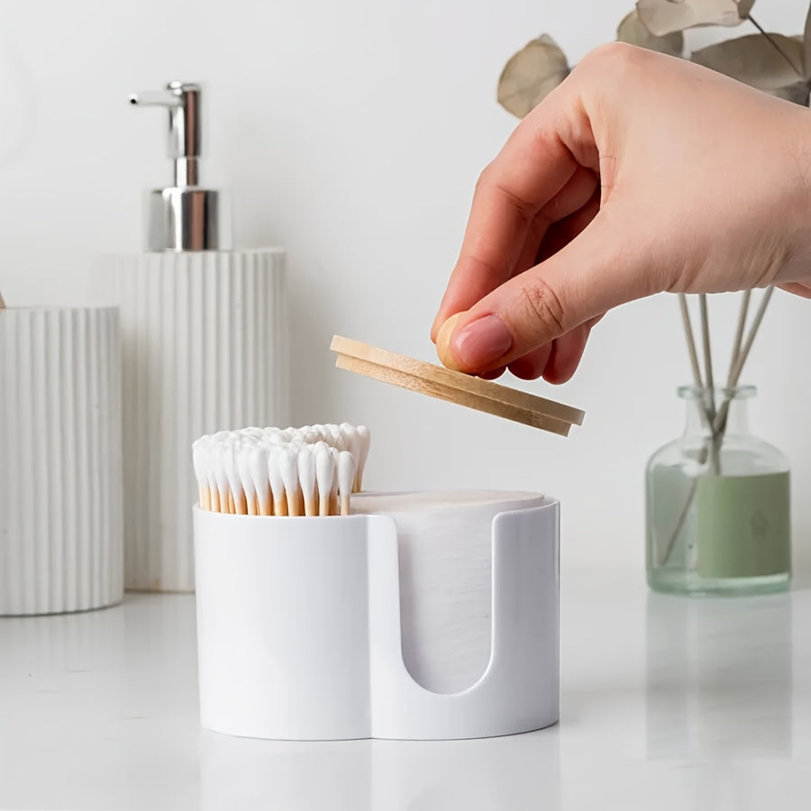 Cotton Swab Storage Box With Wooden Lid Double-Hole Canister