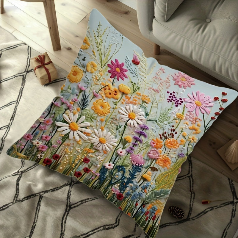 Vintage Floral Throw Pillow Cover Double-Sided Woven Polyester Decorative Cushion Case