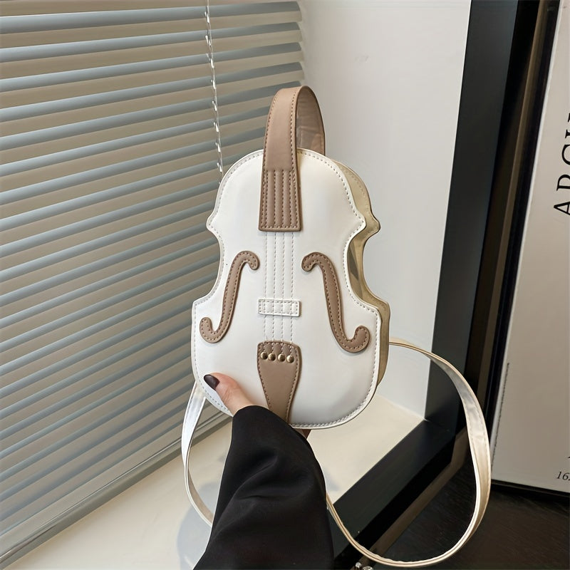 Black and White Violin-Shaped Crossbody Bag for Women with Adjustable Strap
