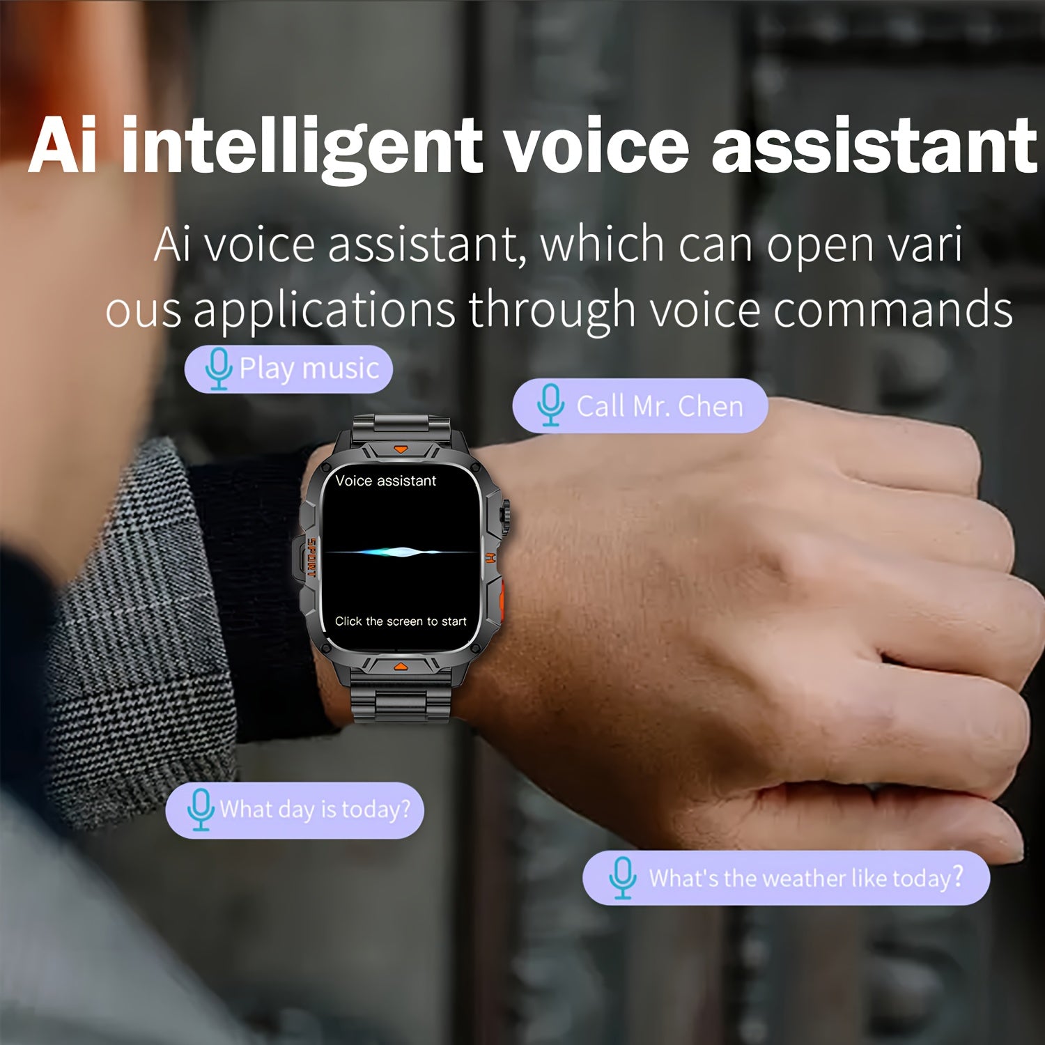 Smartwatch with 4.98cm TFT Display Wireless 5.2 Sleep Detection Music Control Pedometer Calorie Tracker Waterproof IP68