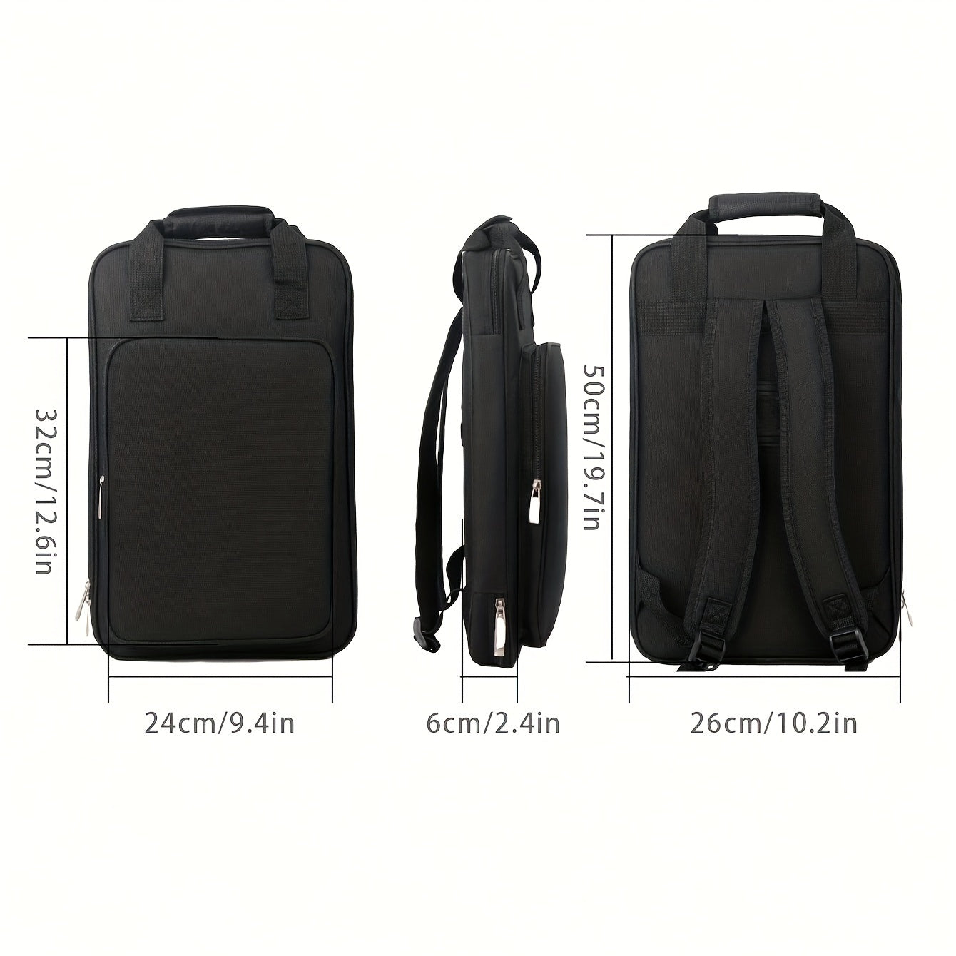 Water-Resistant Drumstick Bag with Cushioned Straps Holds 12 Pairs Black Professional Carry Backpack