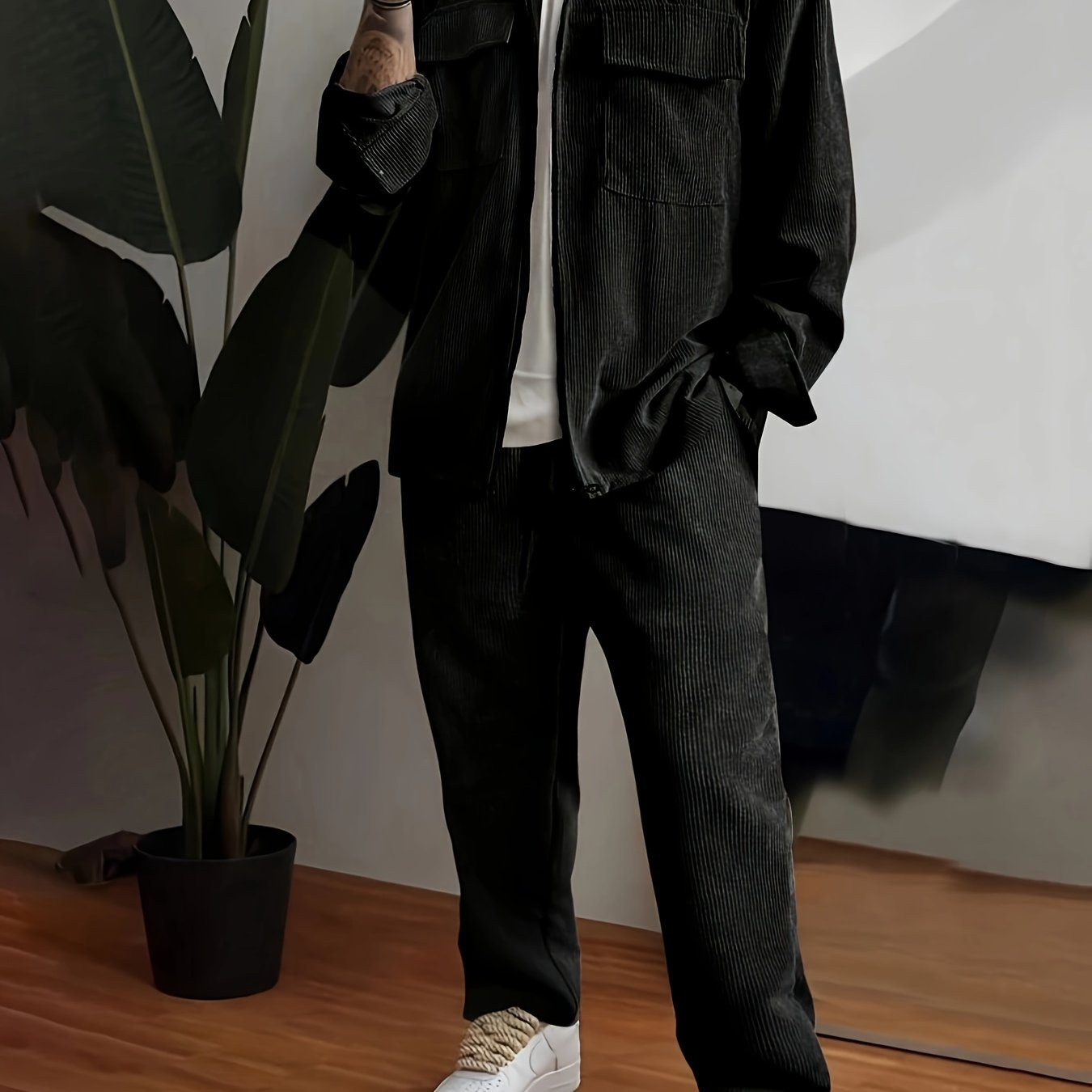 Conjunto de ropa deportiva casual de poliéster para hombre, chaqueta y pantalones, para fitness al aire libre y uso casual