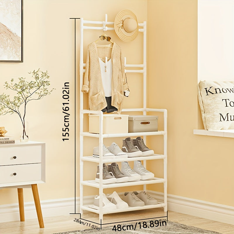 4-5 Tier Carbon Steel Coat Rack with Shelves, Black or White, 170cm