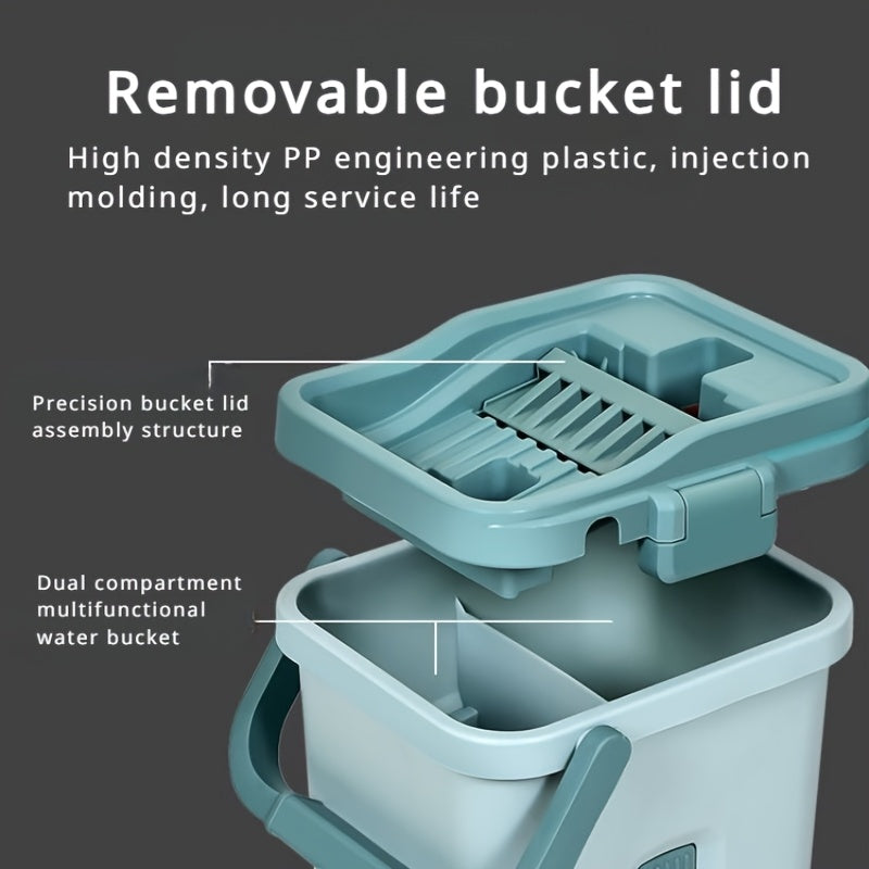 Conjunto de fregona de suelo plano con almohadillas reutilizables, doble función húmeda y seca, cubo con escurrido automático