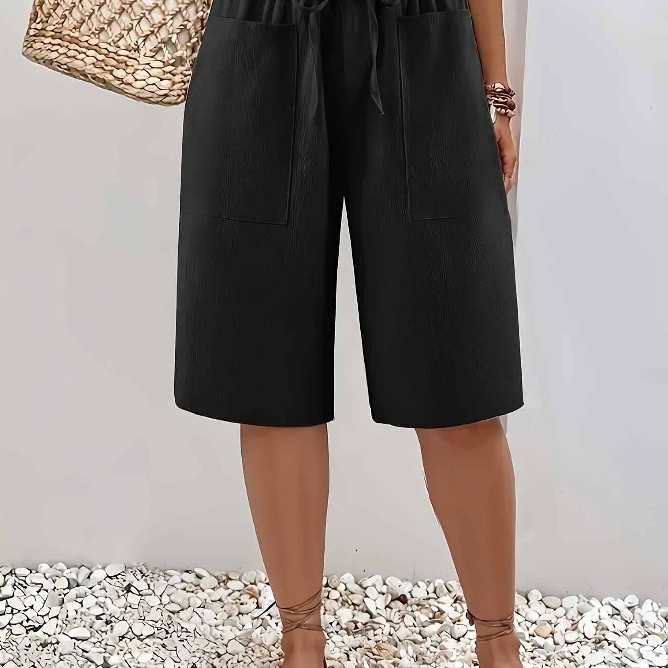 Women's Plus Size Casual Elastic Waist Drawstring Shorts Lightweight Polyester Spandex