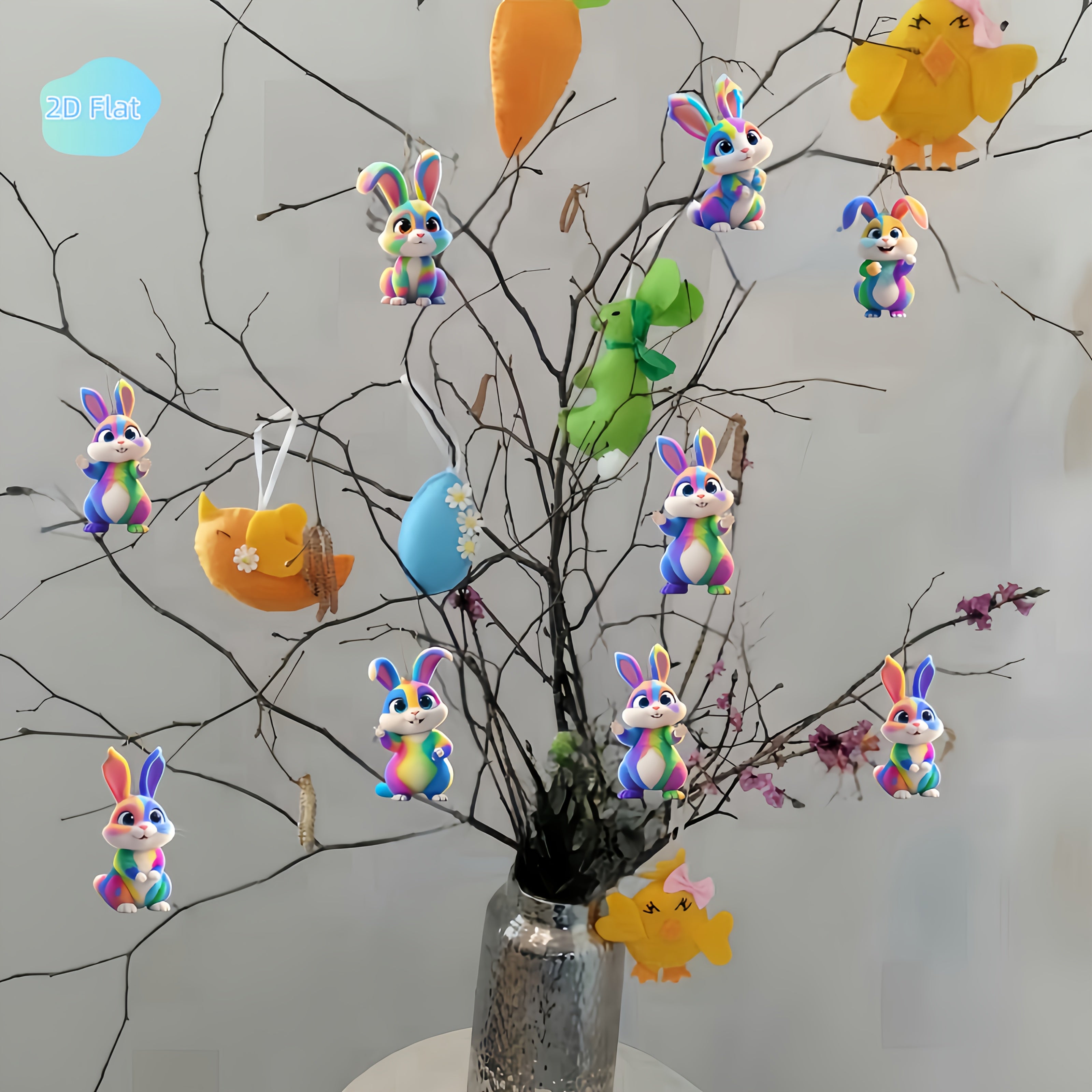 Juego de 6 adornos de acrílico de conejitos de Pascua coloridos para decoraciones de primavera