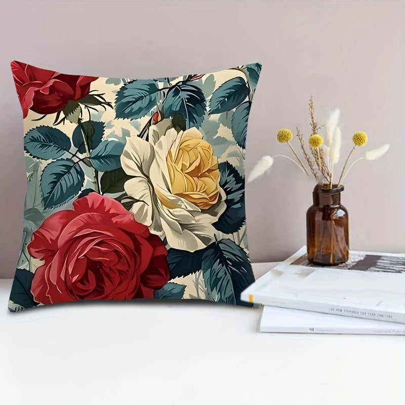 Zippered Polyester Cushion Cover with French Floral Design for Home Decor