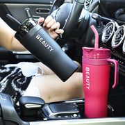 Large Plastic Water Bottle with Straw for Hiking and Outdoor Use