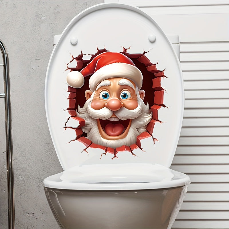 Toilet Lid Sticker Christmas Santa Claus Cartoon Self-Adhesive Fun Decor