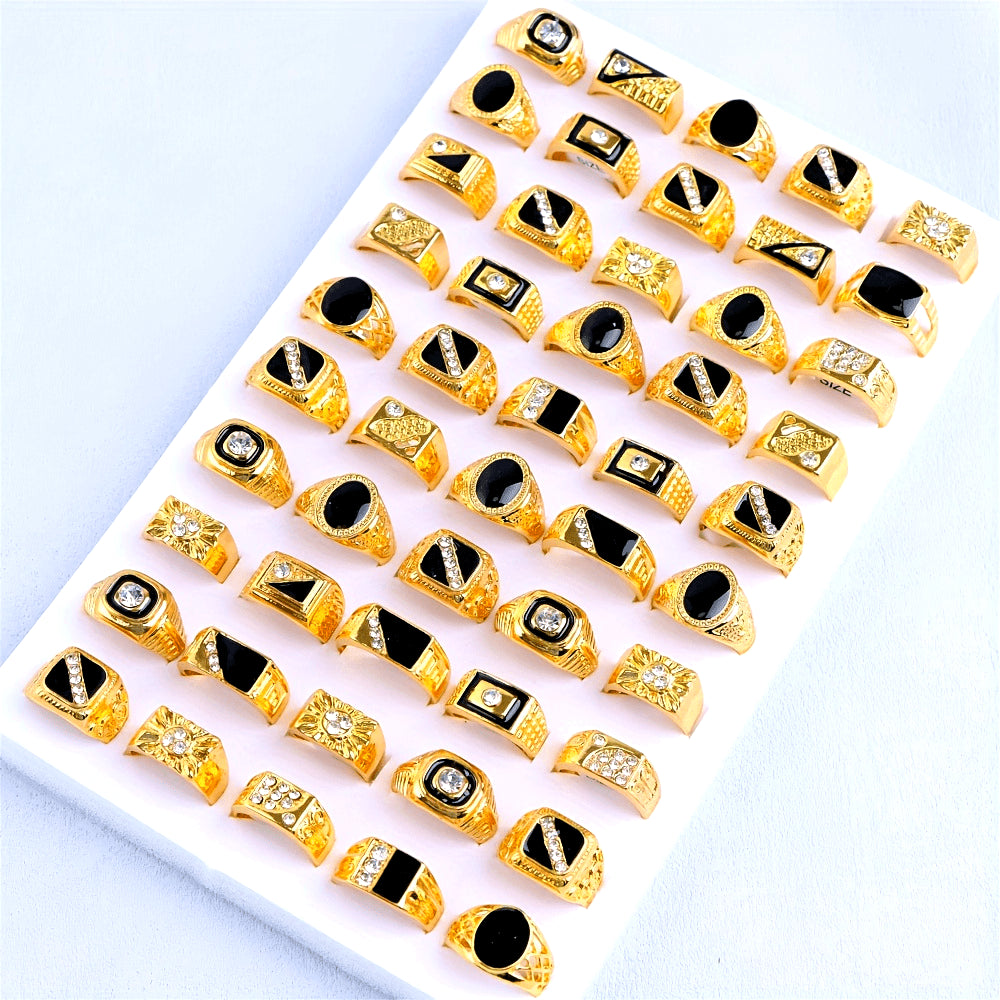 Set of 10 Black Geometric Drip Rhinestone Rings for Men and Women