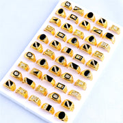 Set of 10 Black Geometric Drip Rhinestone Rings for Men and Women