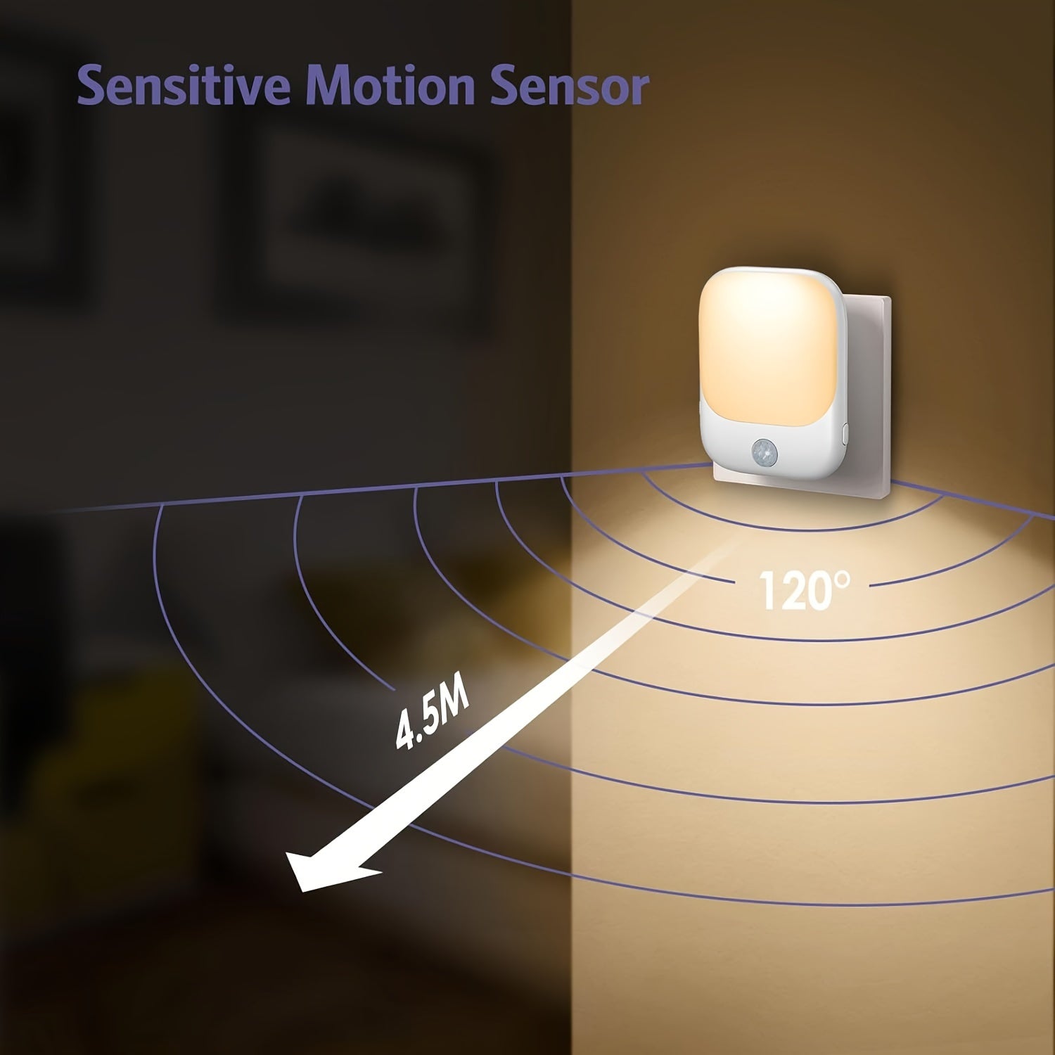 Motion Sensor Night Light Socket with 5 Brightness LED Warm White Wall Mount Hallway Kitchen