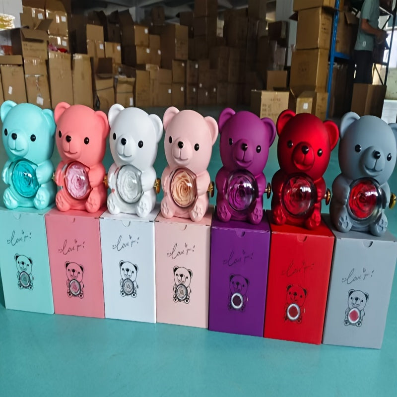 Art Deco Jewelry Box with Rotating Bear Hug Flower Design Plastic Gift Box