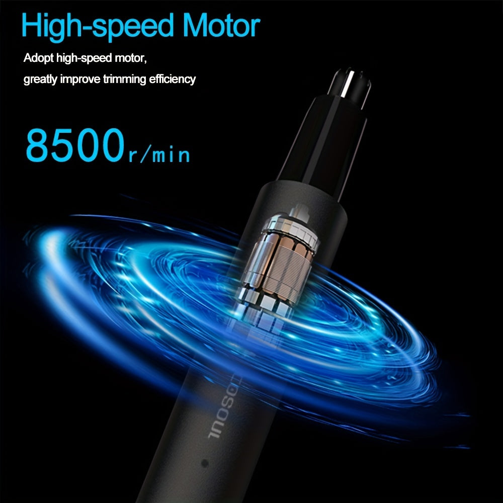 Rechargeable metal alloy nose hair trimmer with precision blades