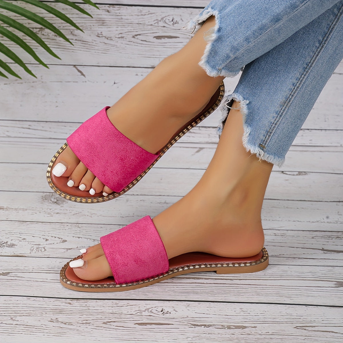 Women's Flat Slide Sandals Open Toe Single Band Slip On Casual Shoes