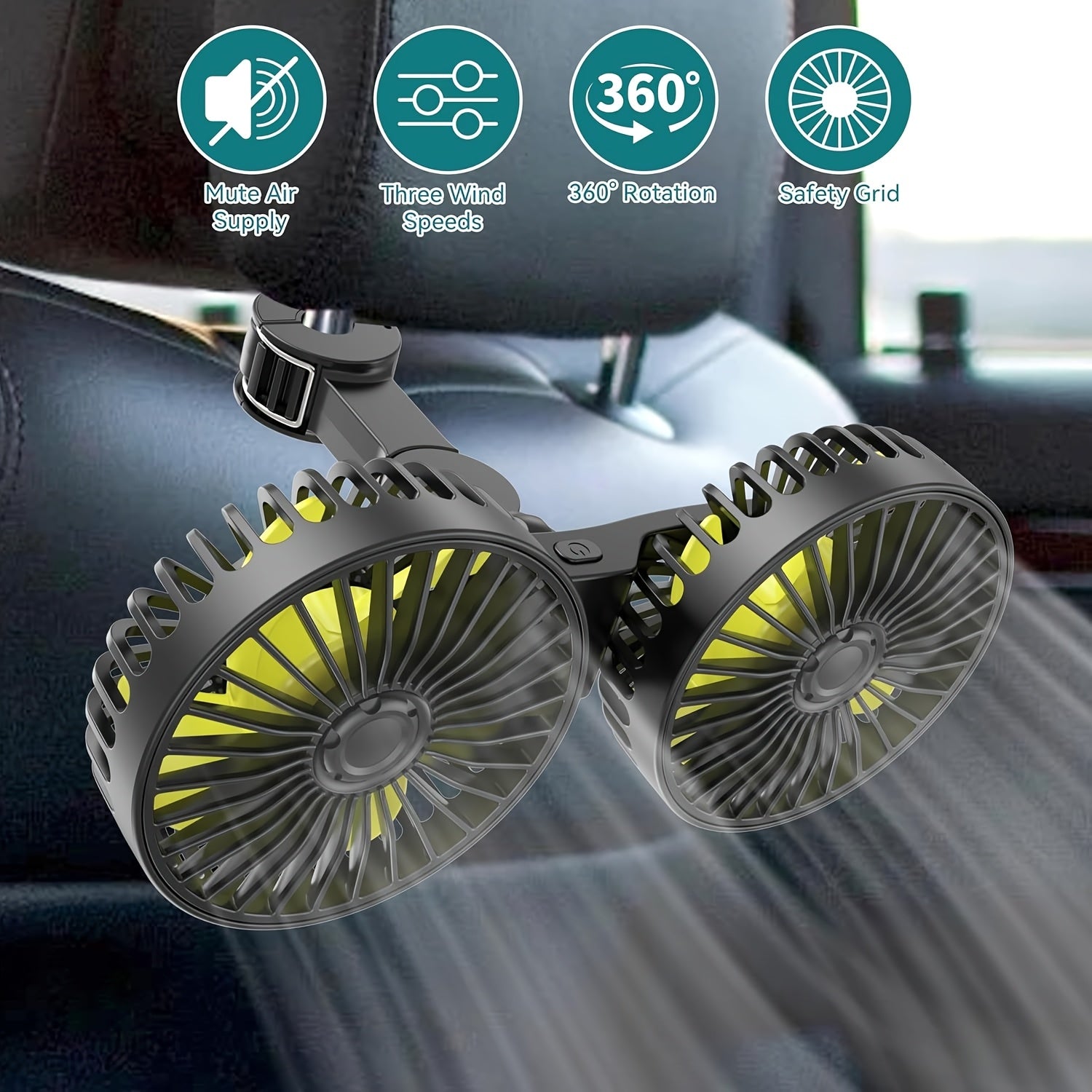 Portable USB car fan with rear seat backrest and electronic fan for strong wind