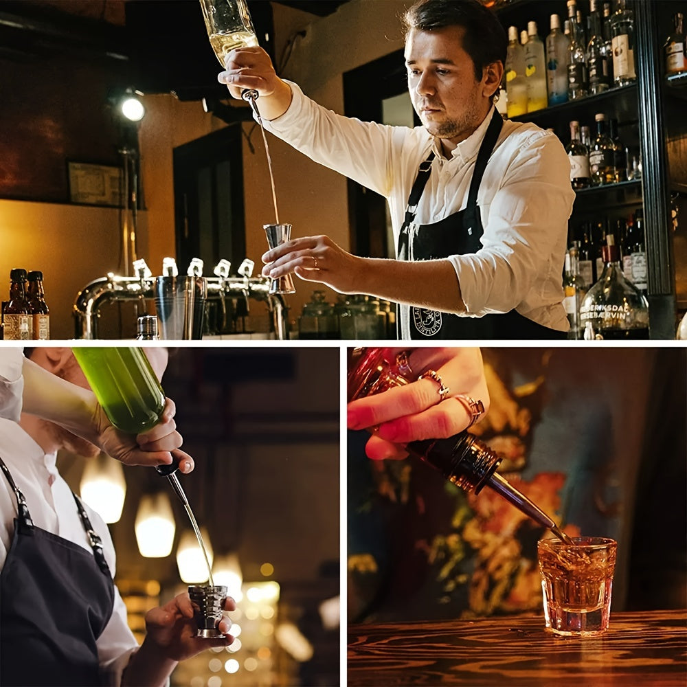 Stainless Steel Pourer Sets with Rubber Dust Caps for Bar Accessories