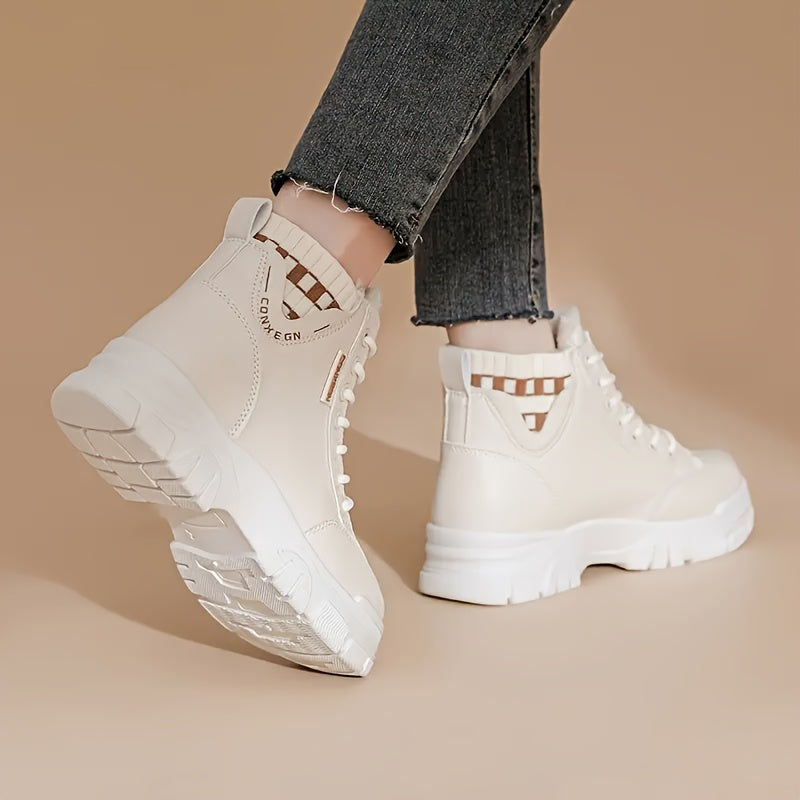 Women's Thick Sole Ankle Boots Warm Fleece Winter Lace-Up