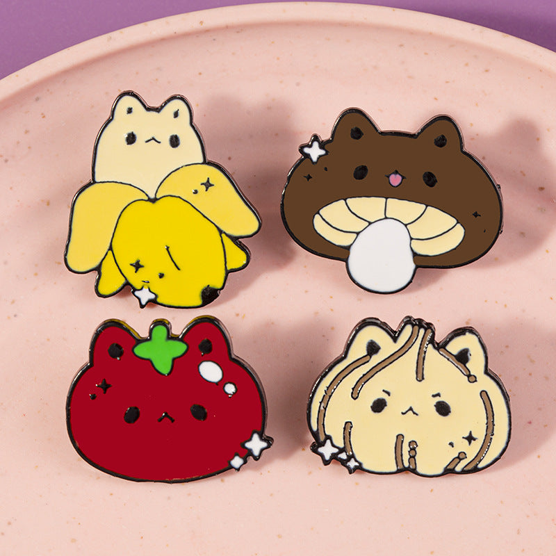 Set of 4 Fruit and Vegetable Brooches Garlic Tomato Pattern Jewelry Accessories for Clothing Bags