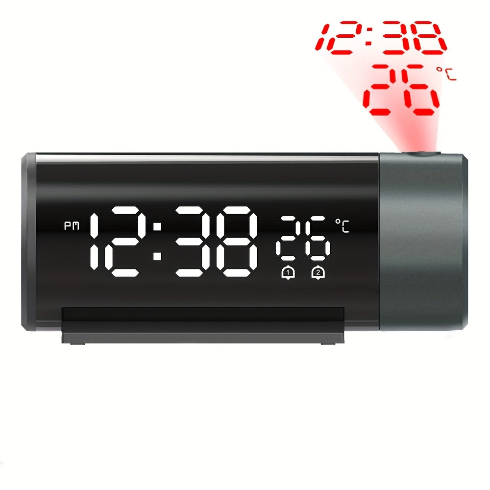Digital Projection Clock with Dual Alarms Sleep Function USB Powered Time and Temperature Projection