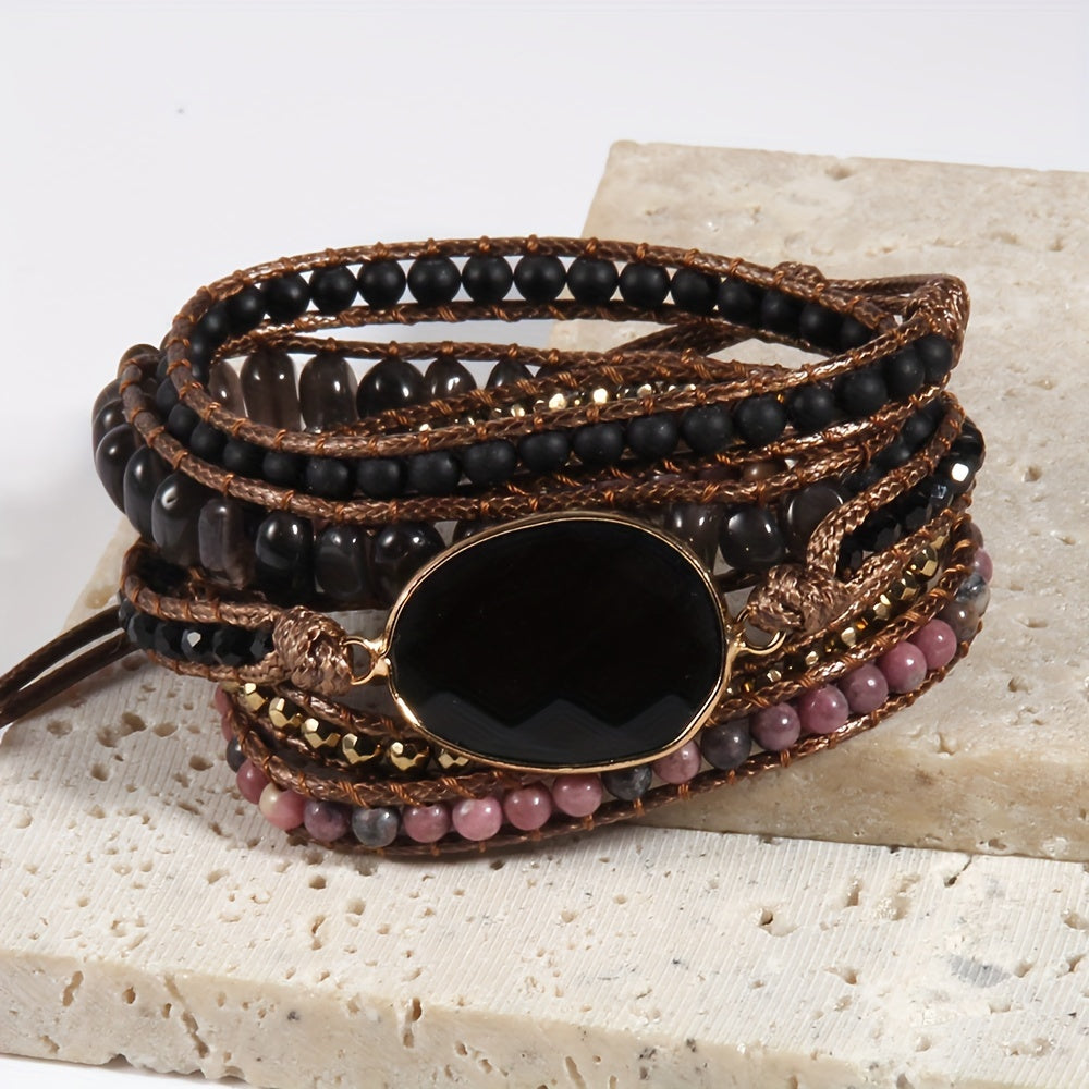 Bohemian Beaded Wrap Bracelet for Women with Natural Stones and Glass Beads