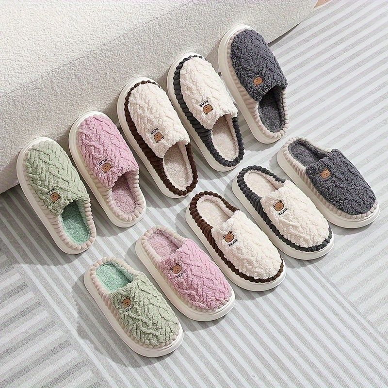 Unisex Plush Slippers Warm Indoor Winter Shoes Thick Sole Soft Lining