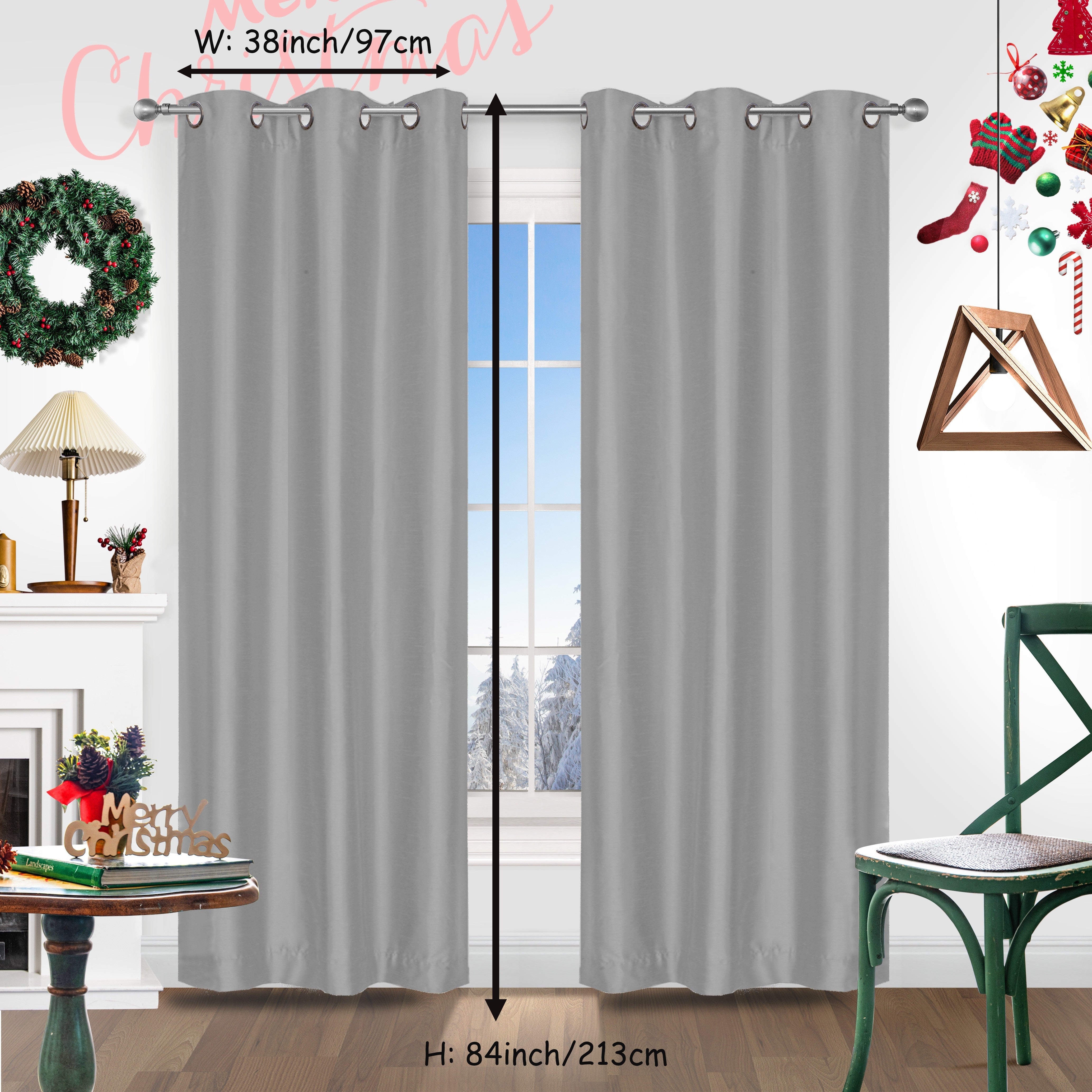 Red Christmas Curtains 2 Pieces Faux Silk Grommet Top for Living Room Bedroom Office