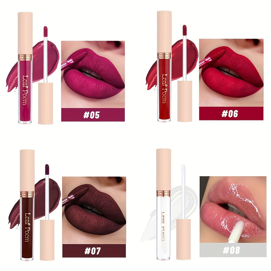 Set de labiales líquidos mate para mujer - a prueba de agua y de larga duración en marrón, rosa, púrpura y rojo