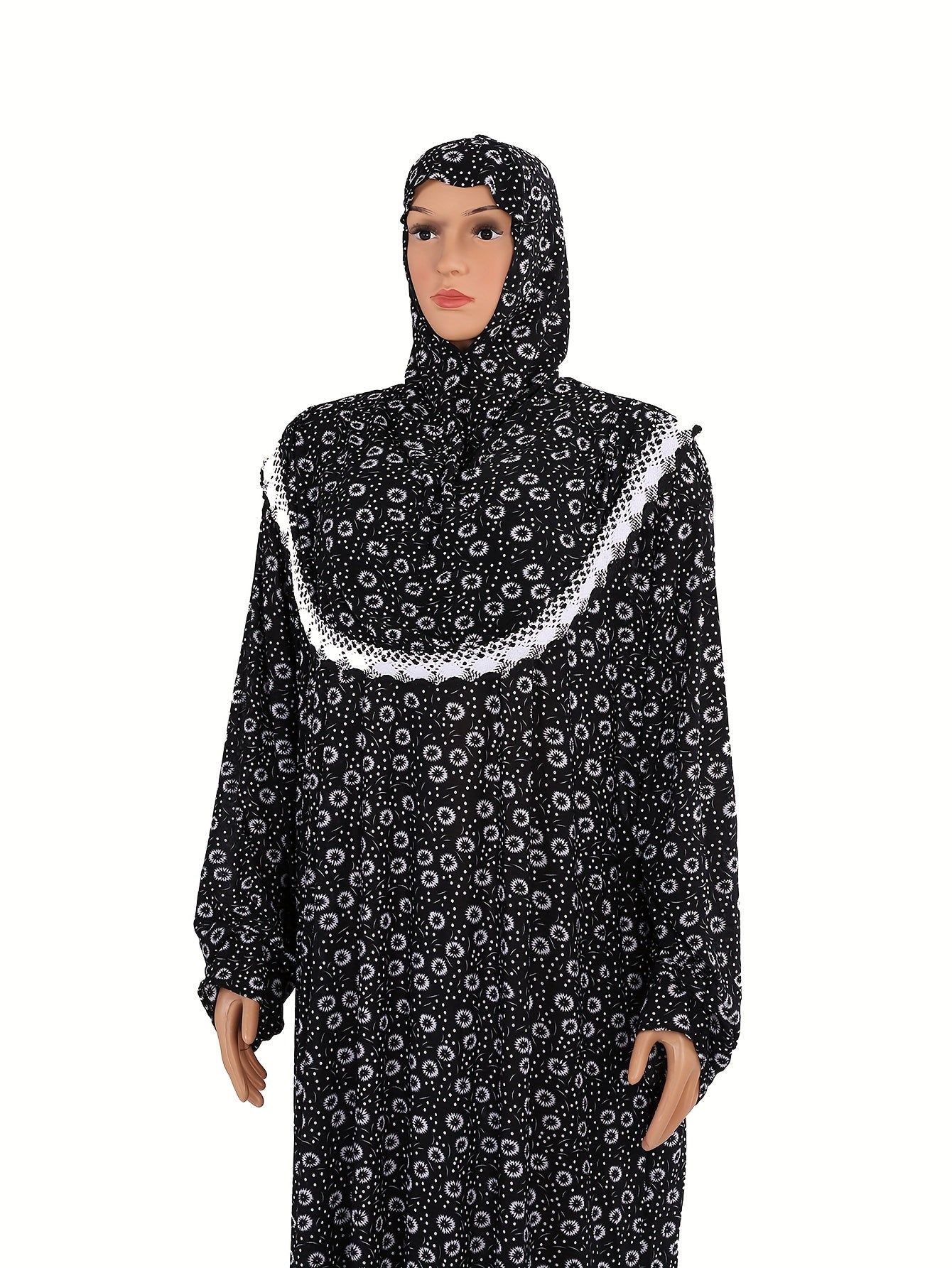 Plus o'lchamdagi musulmon abaya kiyimi ro'ba - modest gul bosma uzun qo'lqopli kiyim, yoping