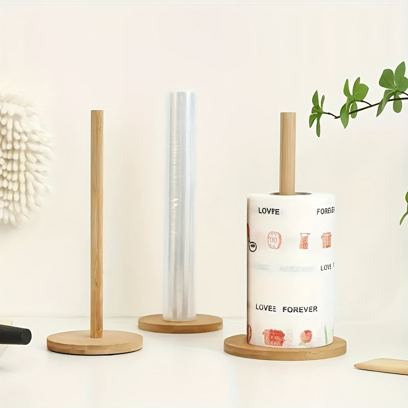 Vertical Bamboo Paper Towel Holder Dispenser for Kitchen Countertop Organizer