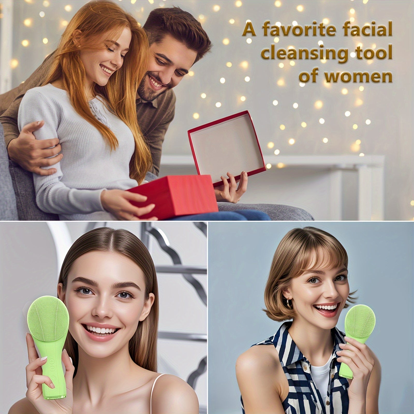Facial Cleansing Brush USB Rechargeable 6 Modes 16 Intensities Deep Pore Cleaning Green