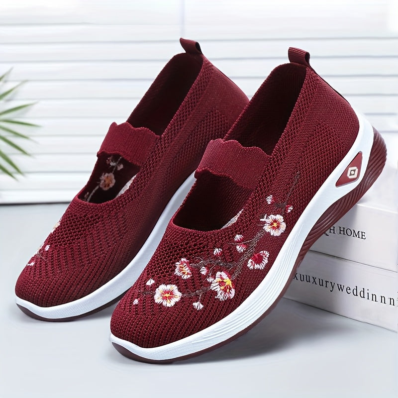 Women Breathable Casual Sneakers Slip-On Loafers Floral Pattern
