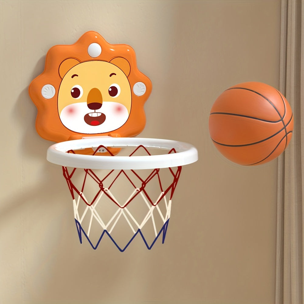 Kids' Cartoon Animal Basketball Hoop Set for Ages 3+ Indoor Outdoor Wall-Mounted with Mini Balls and Pump