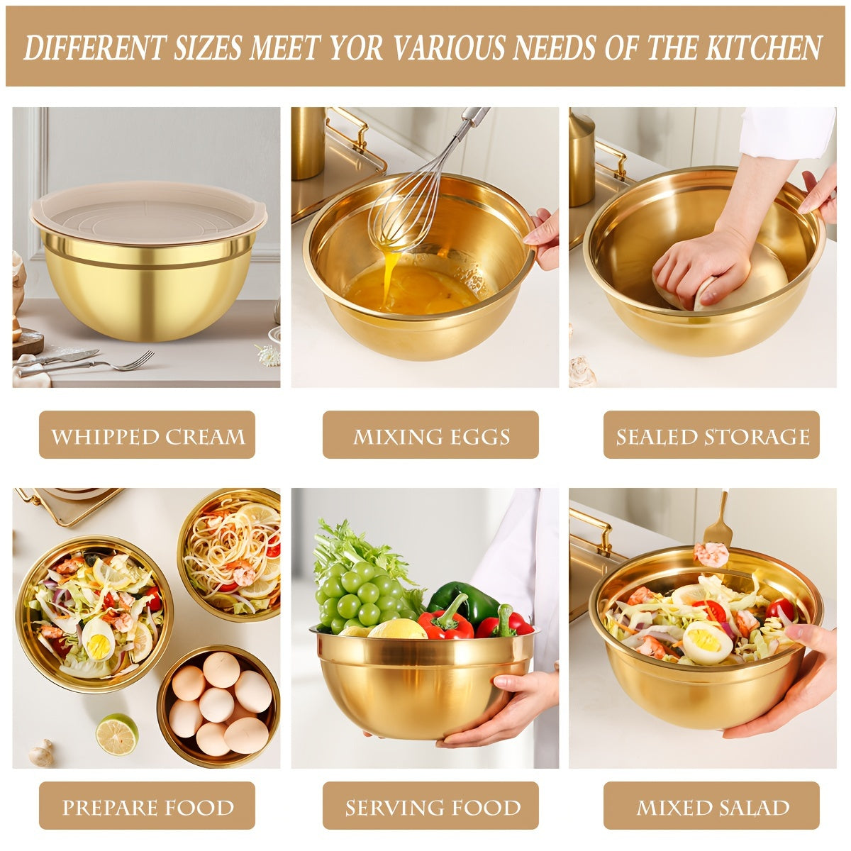 Set of 3 or 10 Stainless Steel Mixing Bowls with Lids and Grater, Rust-Resistant