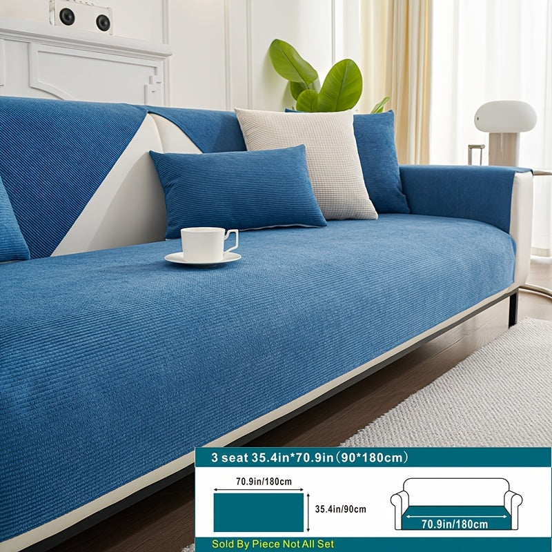 Beige Velvet Sofa Slipcover Pet-Friendly Machine Washable with Backrest and Armrest Protection