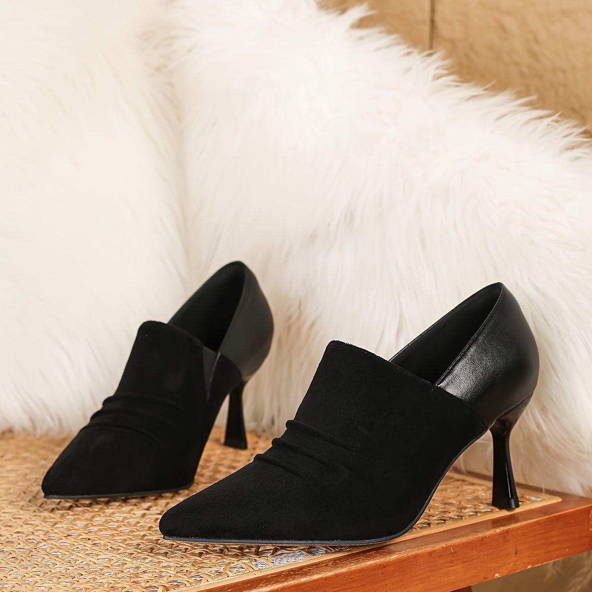 Women Black Pointed Toe Stiletto Ankle Boots High Heel Slip-On