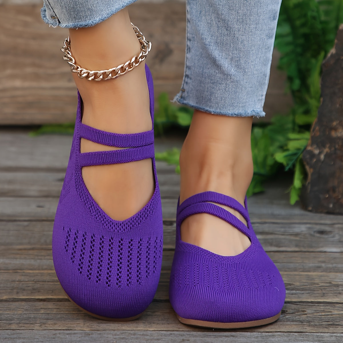 Women's Breathable Knit Slip-On Flats Casual Outdoor Shoes Round Toe Black Red Purple