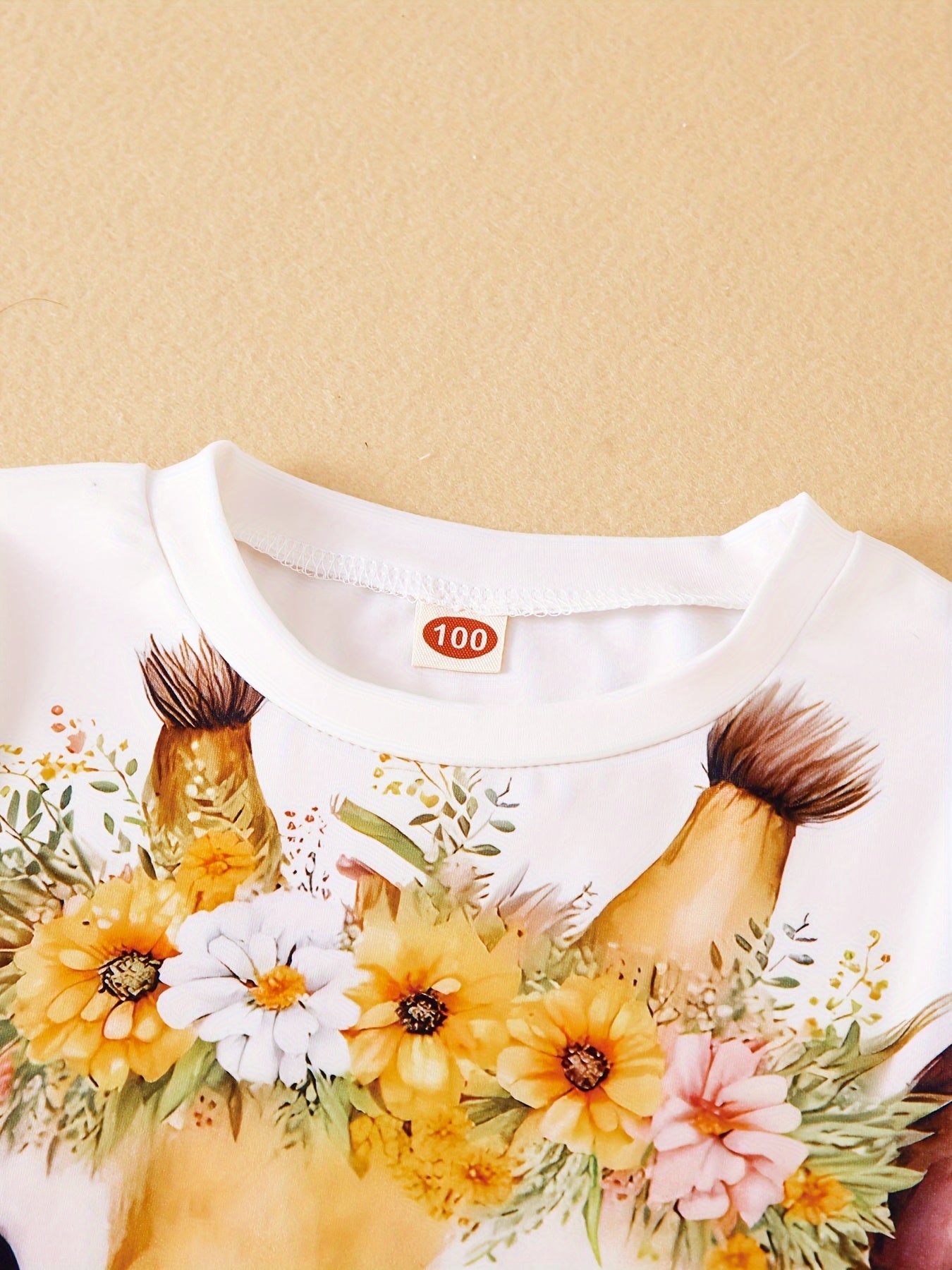 Kids' Summer 3D Giraffe Graphic T-Shirt and Flare Pants Set Polyester