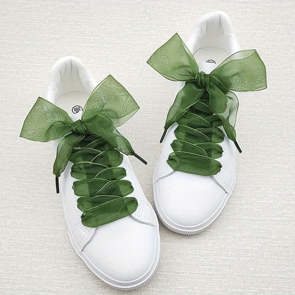 Unisex Transparent Chiffon Flat Shoelaces 2.5cm Widened Wide Bow