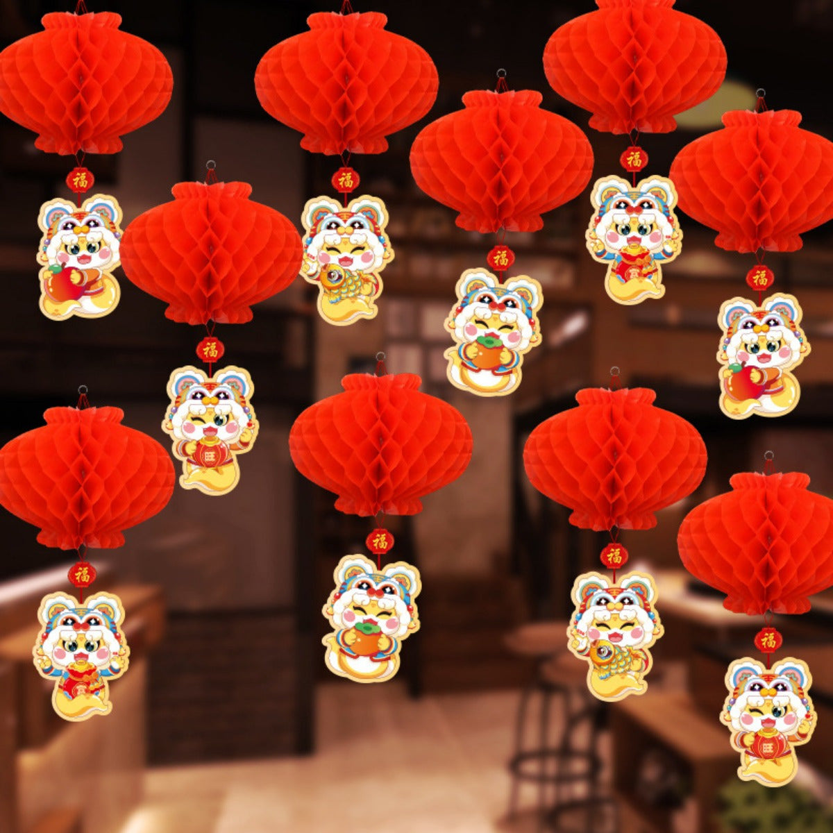 10 Pieces Red Lantern Hanging Decorations for New Year Spring Festival Celebration
