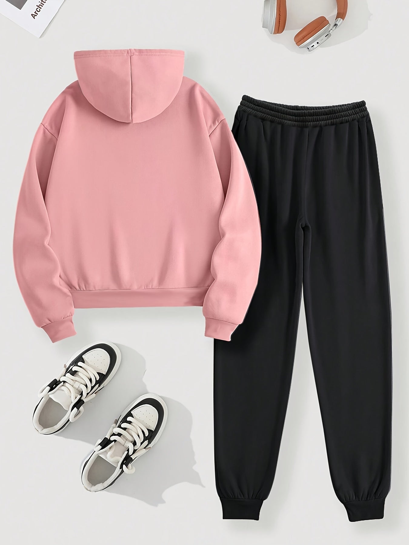 Women's Plus Size Hoodie and Joggers Set Pink Black Polyester Letter Print
