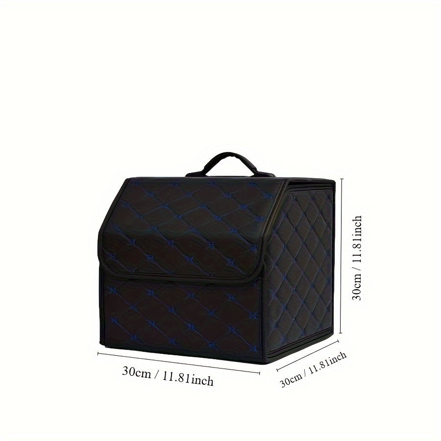 Black Quilted PU Leather Car Trunk Organizer for SUV Sedan Storage