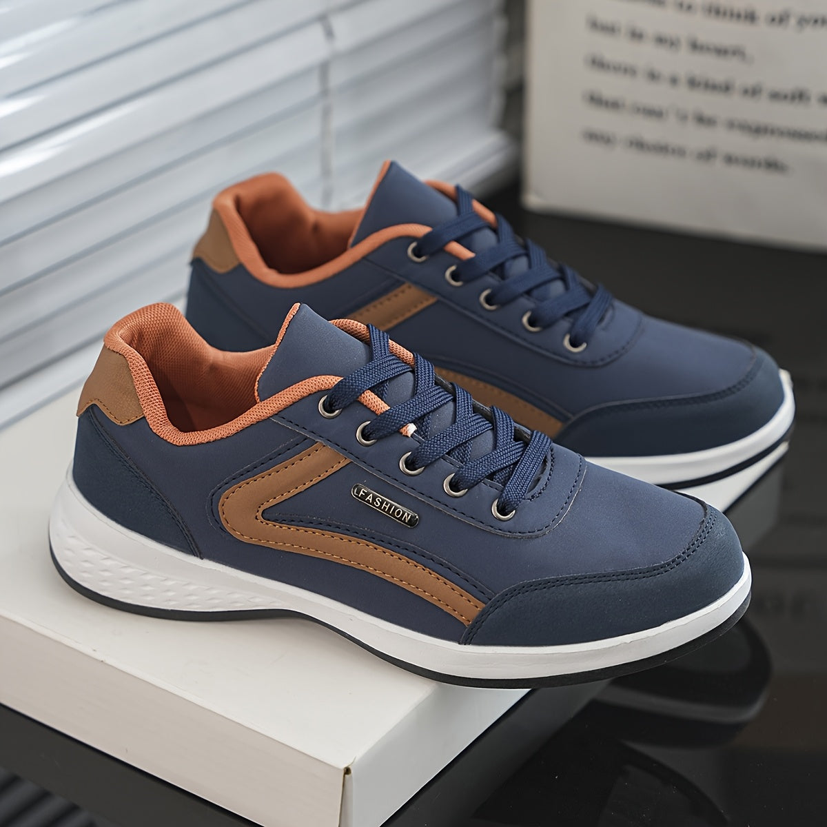 Men's All-Season Casual Sneakers with Geometric Design and Lace-Up Closure