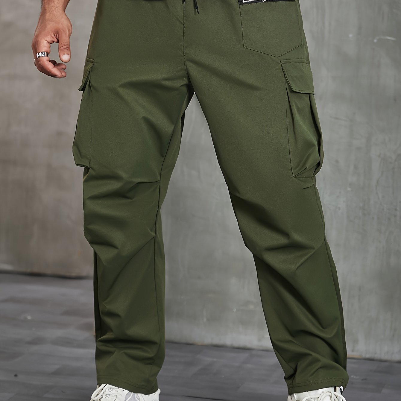 Men's Plus Size Cargo Pants Non-Stretch Polyester Zipper Pockets Drawstring Regular Fit All-Season